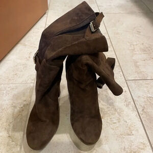 Jimmy Choo suede brown leather buckle boots
